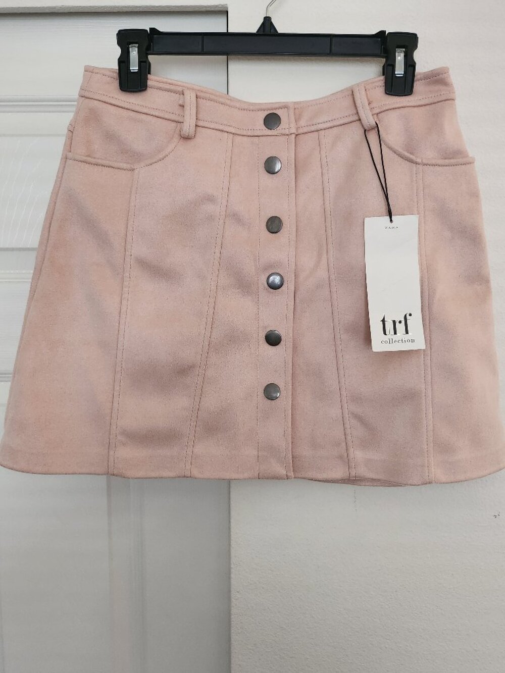 Zara TRF Collection Blush Pink Faux Suede Mini Skirt NWT L